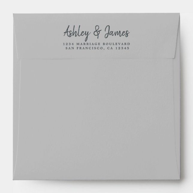 Grey Wedding Return Address Square Envelope (Back (Top Flap))