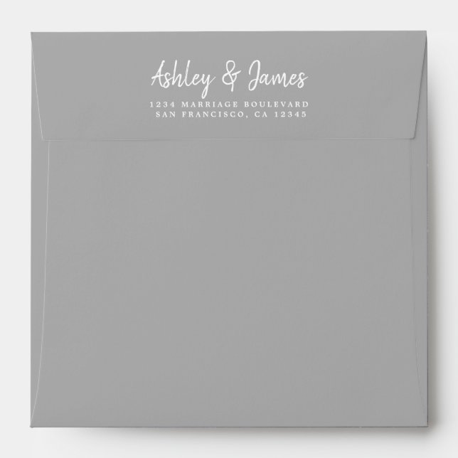 Grey Wedding Return Address Square Envelope (Back (Top Flap))