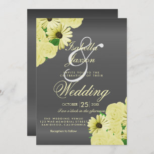 Grey Wedding Satin and Pastel Yellow Wedding Invitation
