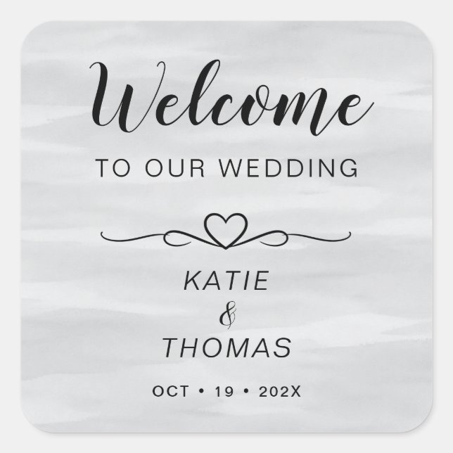 Grey Wedding Welcome Bag Stickers | Personalised (Front)