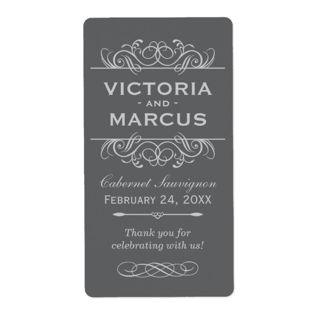 Grey Wedding Wine Bottle Monogram Favour Labels (Front)