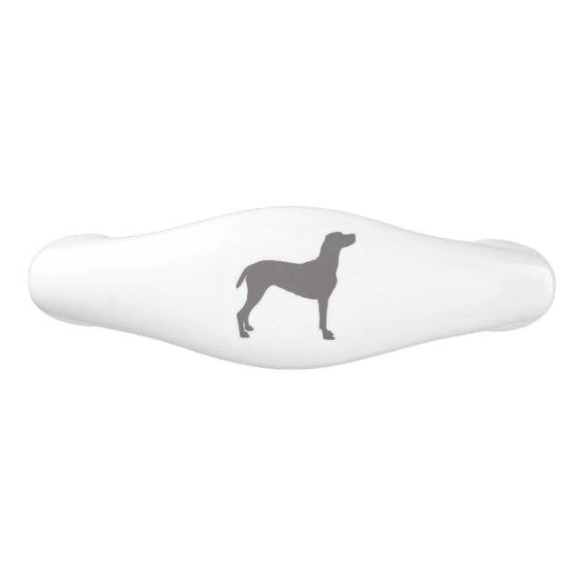 Grey Weimaraner Silhouettes on White Background Ceramic Drawer Pull (Front)