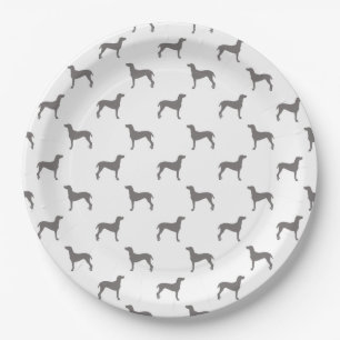 Grey Weimaraner Silhouettes on White Background Paper Plate