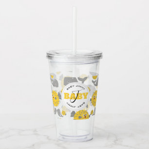 Grey Whale & Blowfish Cartoon Baby Monogram Acrylic Tumbler