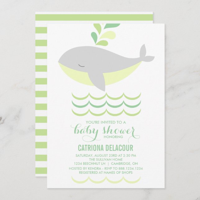 Grey Whale Gender Neutral Baby Shower Invitation (Front/Back)