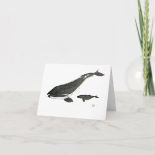 Grey whale mum and baby personalised holiday card
