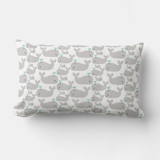Grey Whale Nursery Print Lumbar Cushion (Front)