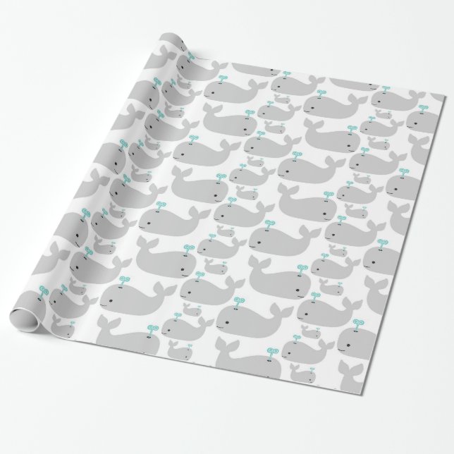 Grey Whale Nursery Print Wrapping Paper (Unrolled)