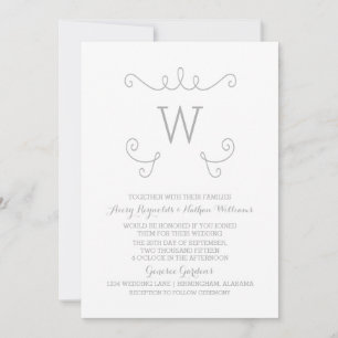 Grey Whimsical Flourish Monogram Wedding Invite