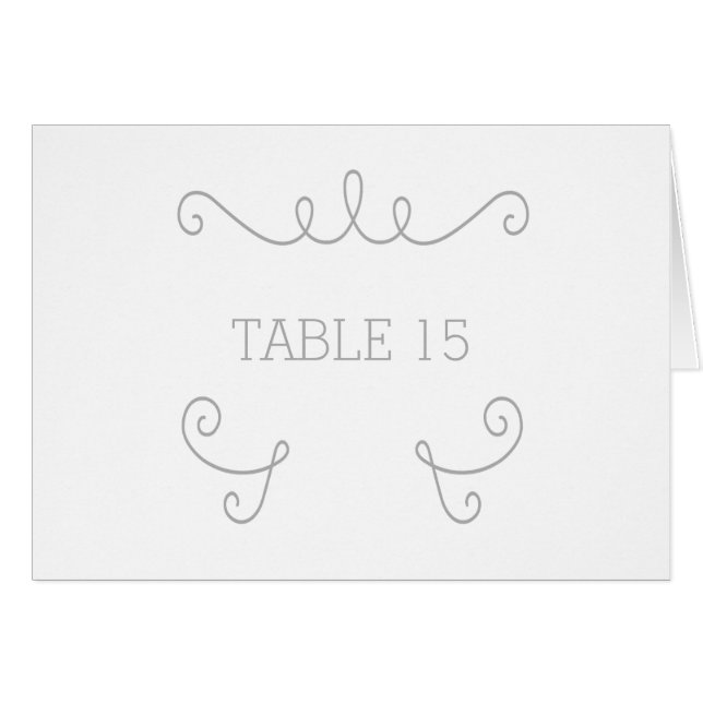 Grey Whimsical Flourish Table Number Card (Front Horizontal)