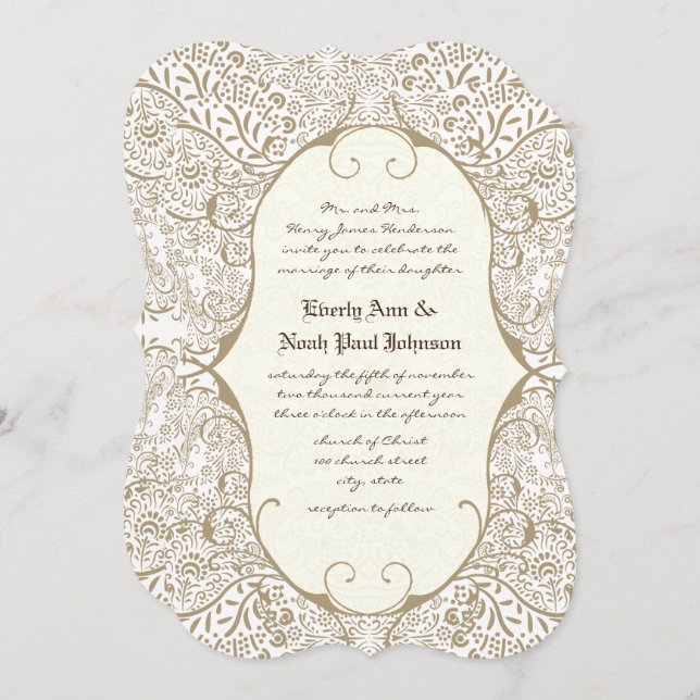 Grey Whimsical Pattern Wedding Invitations (Front/Back)