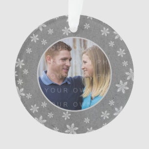 Grey Whimsical Snowflakes Holiday Photo Ornament