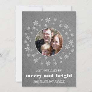 Grey Whimsical Snowflakes Photo Flat Card