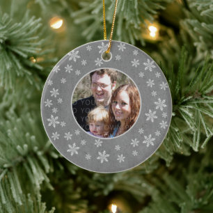 Grey Whimsical Snowflakes Photo Ornament