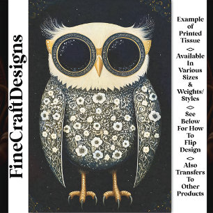 Grey Whimsy Quirky & Funny Owl BU8 Decoupage Tissue Paper