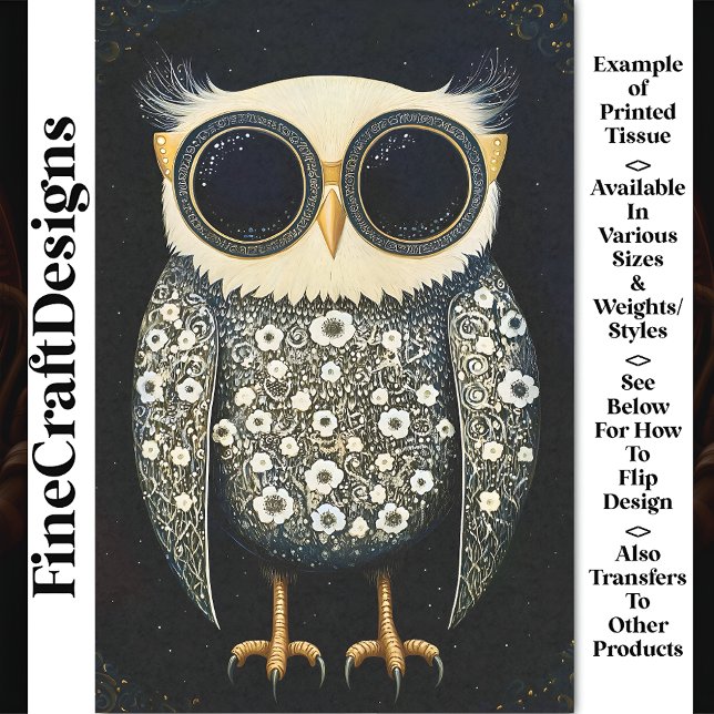 Grey Whimsy Quirky & Funny Owl BU8 Decoupage Tissue Paper (Creator Uploaded)