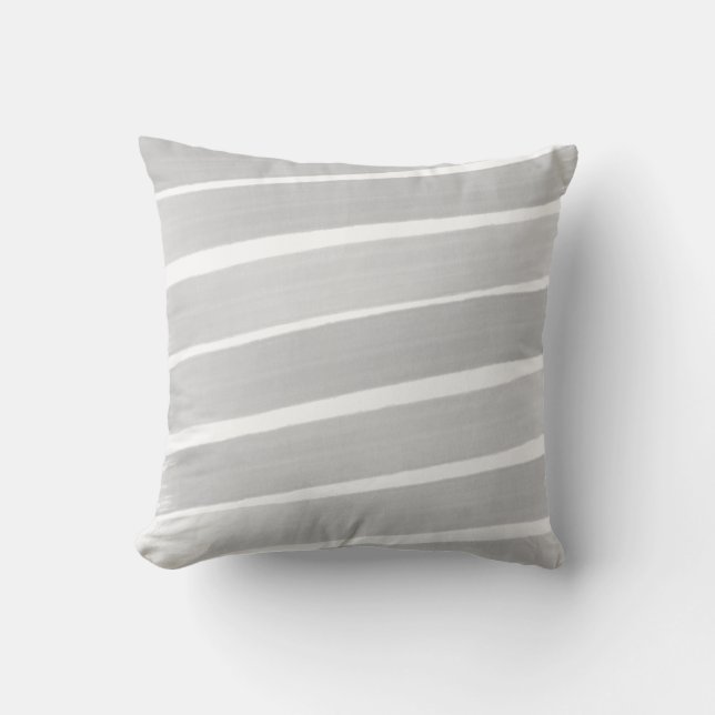 Grey White Abstract Painted Stripe Outdoor Pillow (Front)