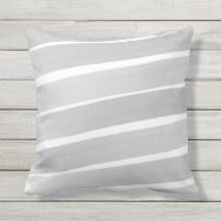 Grey White Abstract Painted Stripe Outdoor Pillow
