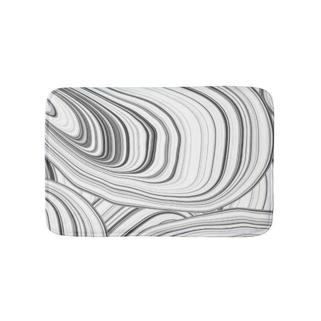 Grey, White and Black Modern Abstract Seashells Bath Mat (Front)