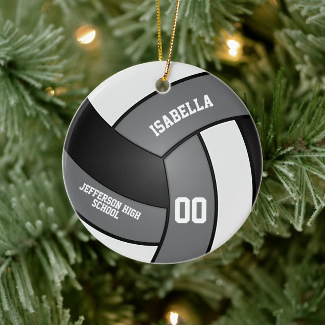 Grey, White and Black Volleyball Ceramic Tree Decoration (Tree)