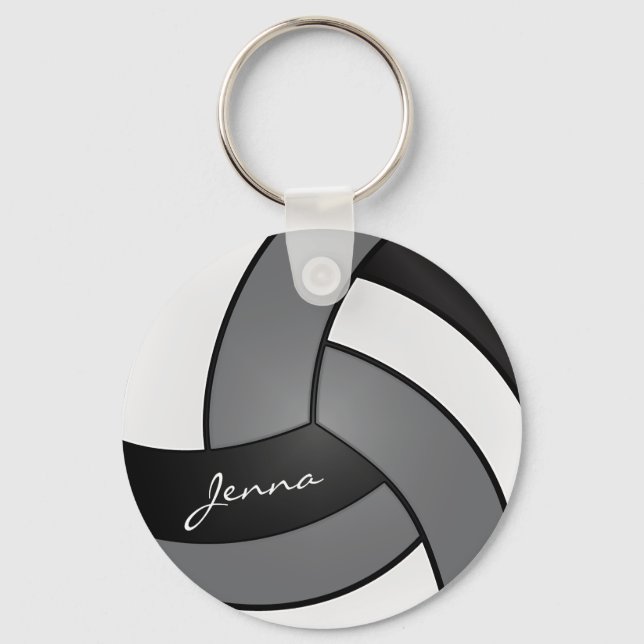 Grey, White and Black Volleyball Key Ring (Front)