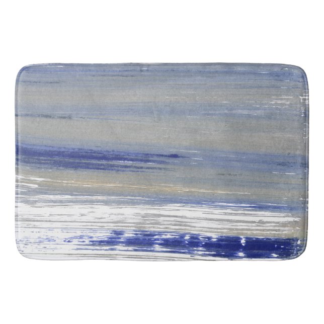 Grey, white and blue lines bath mat (Front)