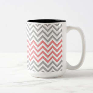 Grey, White and Coral Chevron Two-Tone Coffee Mug