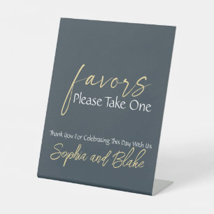 Grey White and Gold Wedding Favours Pedestal Sign