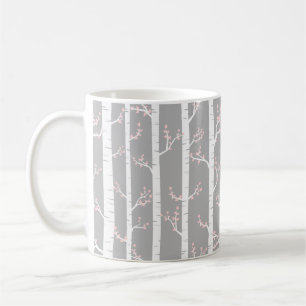 Grey, White and Pastel Pink Birch Trees Forest Coffee Mug
