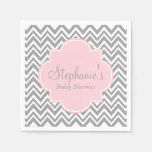 Grey, White and Pastel Pink Chevron Baby Shower Napkin