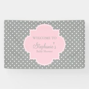 Grey, White and Pastel Pink Polka Dot Baby Shower Banner