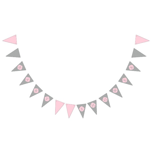 Grey, White and Pastel Pink Polka Dot Baby Shower Bunting (All)
