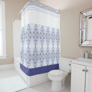 Grey White And Periwinkle Shower Curtain
