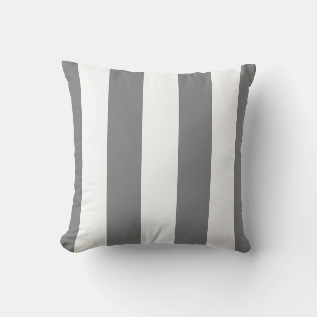 Grey & White Awning Stripes Outdoor Throw Pillow (Front)