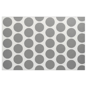 Grey White Big Polka Dots Fabric