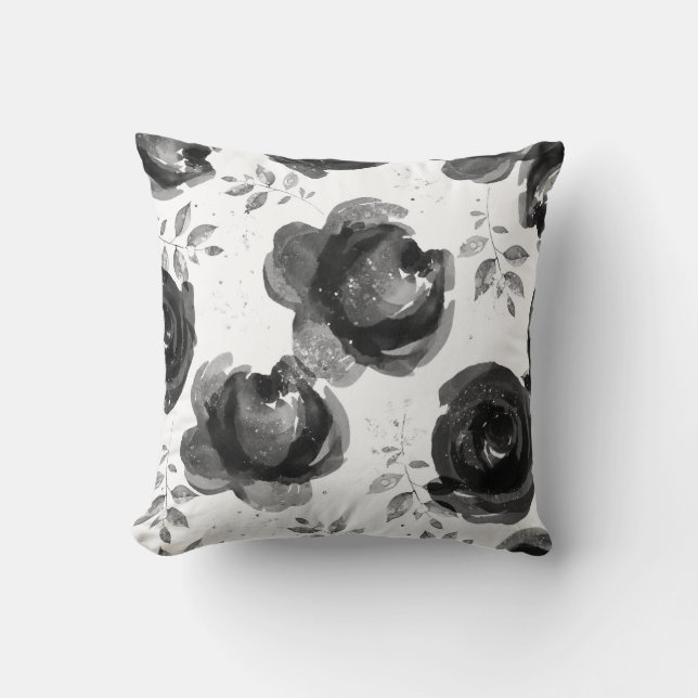 Grey White Black Classy Floral Rose Dress Cushion (Front)