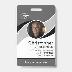 Grey White Black Corporate Employee ID Badge