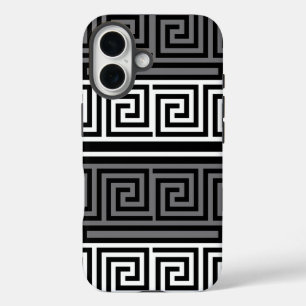 Grey White Black Greek Key Fret Pattern Design iPhone 16 Case