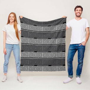 Grey White Black Greek Key Fret Pattern Design Fleece Blanket