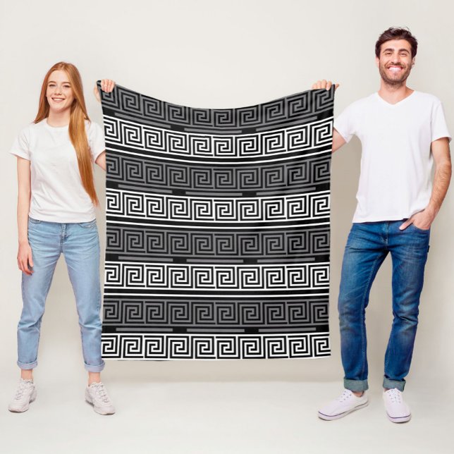 Grey White Black Greek Key Fret Pattern Design  Fleece Blanket (Creator Uploaded)