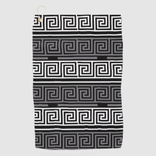 Grey White Black Greek Key Fret Pattern Design Golf Towel