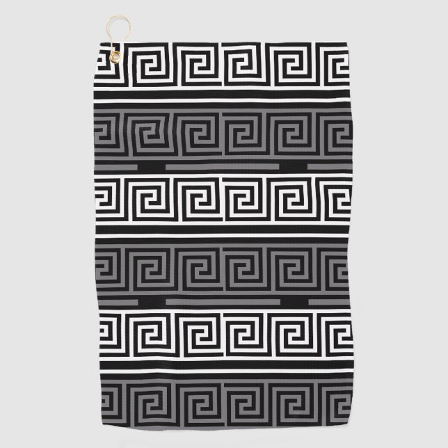 Grey White Black Greek Key Fret Pattern Design  Golf Towel (Front)