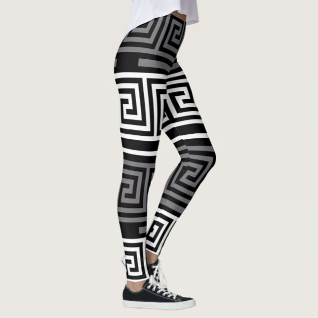 Grey White Black Greek Key Fret Pattern Design  Leggings (Creator Uploaded)