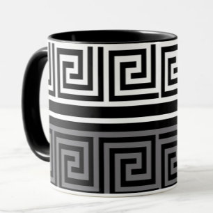 Grey White Black Greek Key Fret Pattern Design Mug