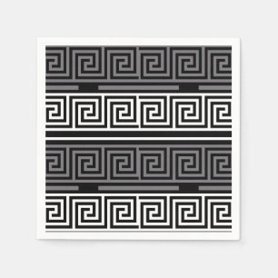 Grey White Black Greek Key Fret Pattern Design Napkin