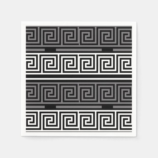 Grey White Black Greek Key Fret Pattern Design  Napkin (Front)