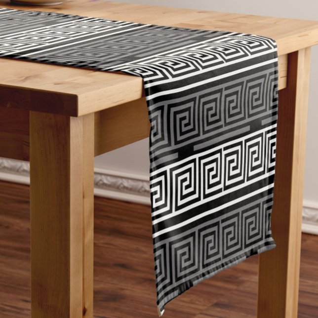 Grey White Black Greek Key Fret Pattern Design  Short Table Runner (Creator Uploaded)