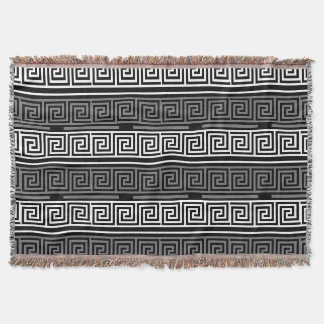 Grey White Black Greek Key Fret Pattern Design  Throw Blanket (Front)
