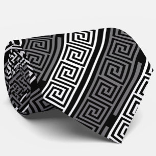 Grey White Black Greek Key Fret Pattern Design  Tie