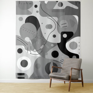 Grey white black, whimsical shapes modern design tapestry